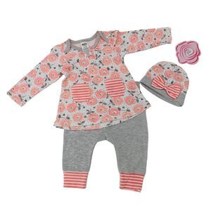 Baby Girl 3 Piece Set, Top, pant, & Cap Size 3-6 mos.